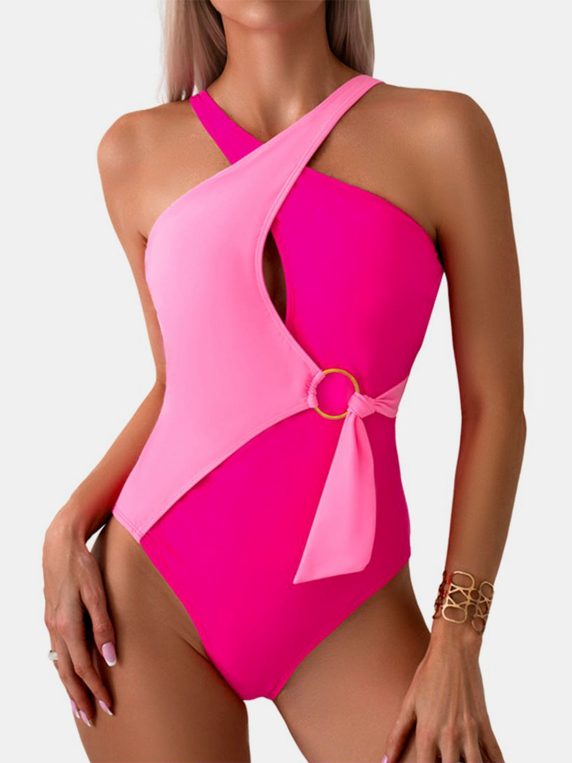 Cutout Contrast Sleeveless One-Piece Swimwear